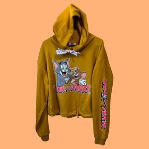 Mustard Tom & Jerry Junior Crop Hoodie